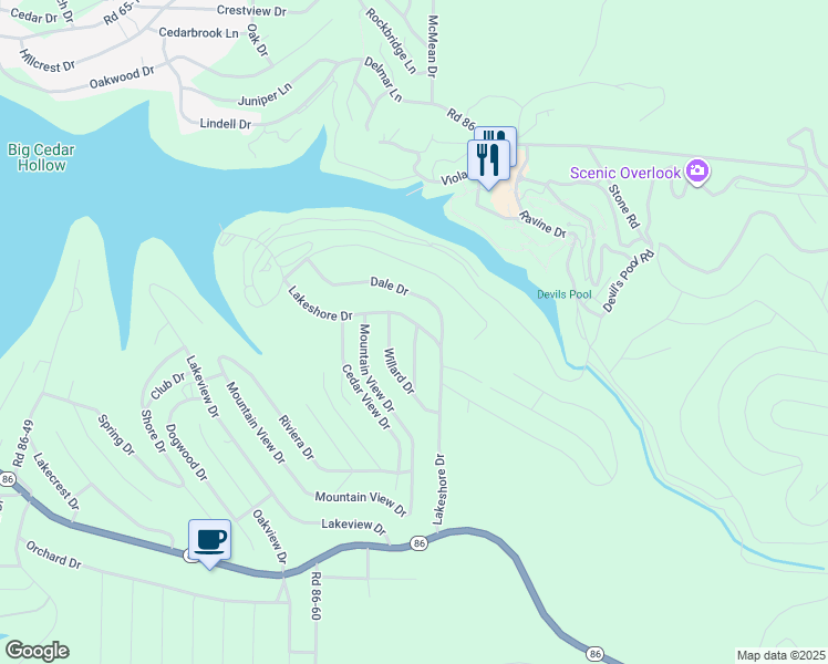 map of restaurants, bars, coffee shops, grocery stores, and more near 417 Lakeshore Drive in Taney County