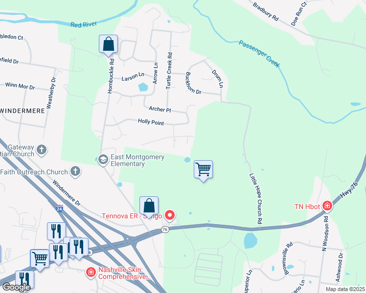 map of restaurants, bars, coffee shops, grocery stores, and more near 842 Sumac Court in Clarksville