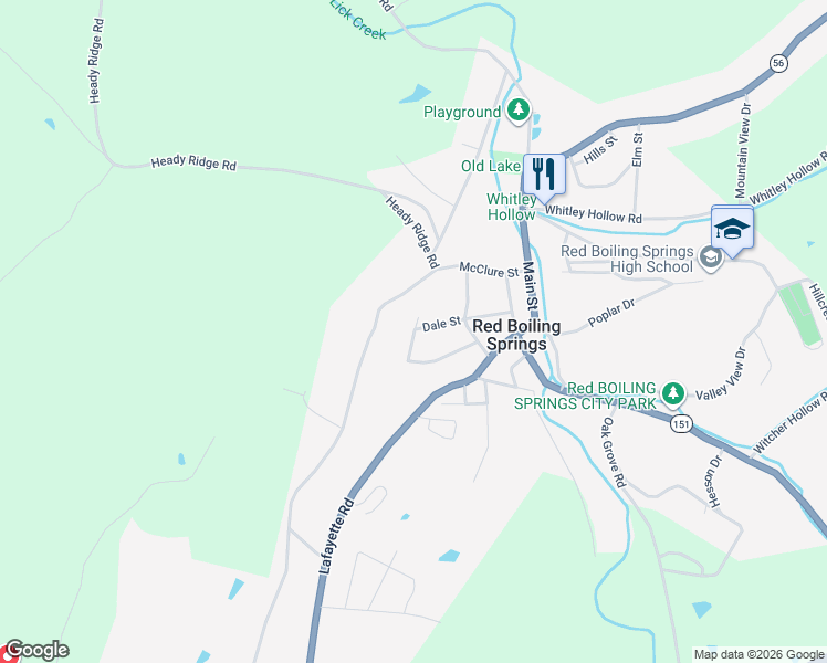 map of restaurants, bars, coffee shops, grocery stores, and more near 23 Highland Road in Red Boiling Springs