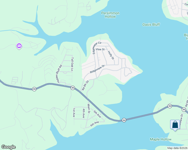 map of restaurants, bars, coffee shops, grocery stores, and more near 123 Edgewater Circle in Ridgedale