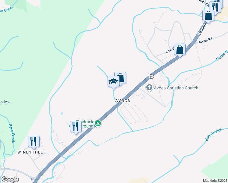 map of restaurants, bars, coffee shops, grocery stores, and more near 2440 Volunteer Parkway in Bristol