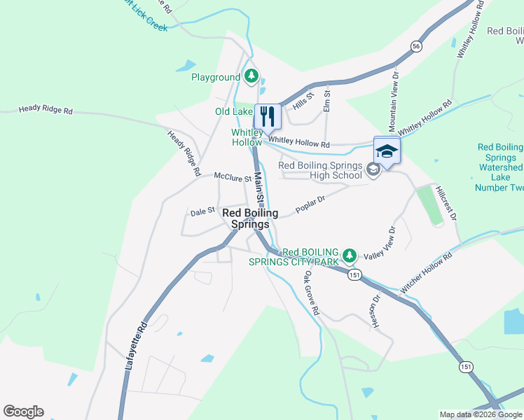 map of restaurants, bars, coffee shops, grocery stores, and more near Tennessee 56 in Red Boiling Springs