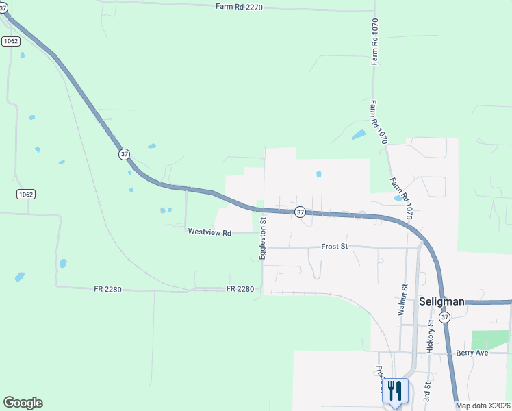 map of restaurants, bars, coffee shops, grocery stores, and more near Eggleston Street in Seligman