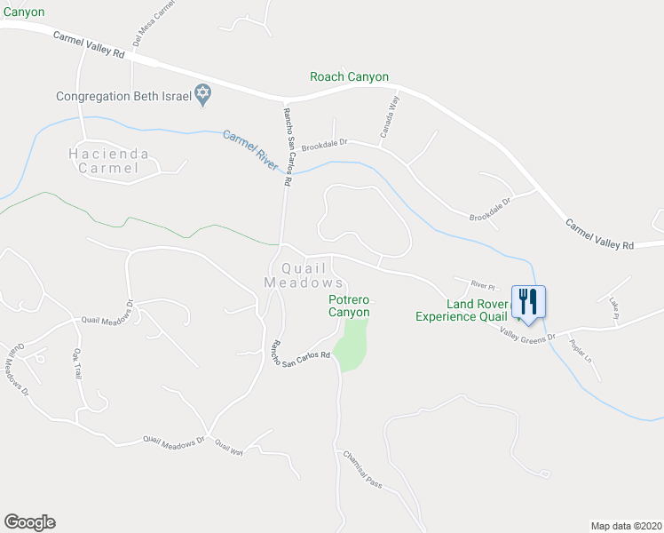 map of restaurants, bars, coffee shops, grocery stores, and more near 5315 Valley Knoll Road in Carmel-by-the-Sea