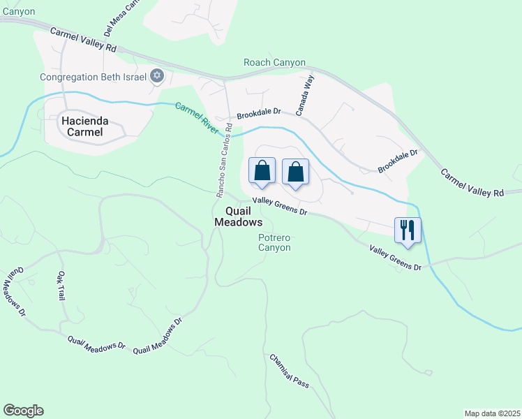 map of restaurants, bars, coffee shops, grocery stores, and more near 5155 Valley Knoll Road in Carmel