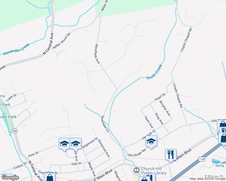 map of restaurants, bars, coffee shops, grocery stores, and more near 411 Deerfield Circle in Church Hill