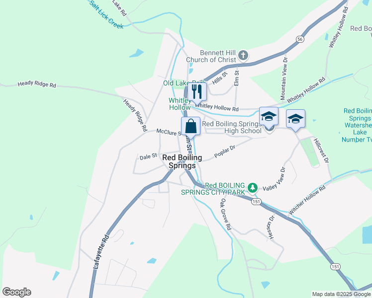 map of restaurants, bars, coffee shops, grocery stores, and more near in Red Boiling Springs