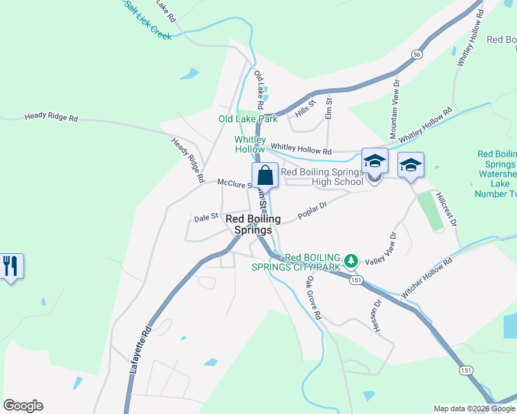 map of restaurants, bars, coffee shops, grocery stores, and more near Nestle Hollow Lane in Red Boiling Springs
