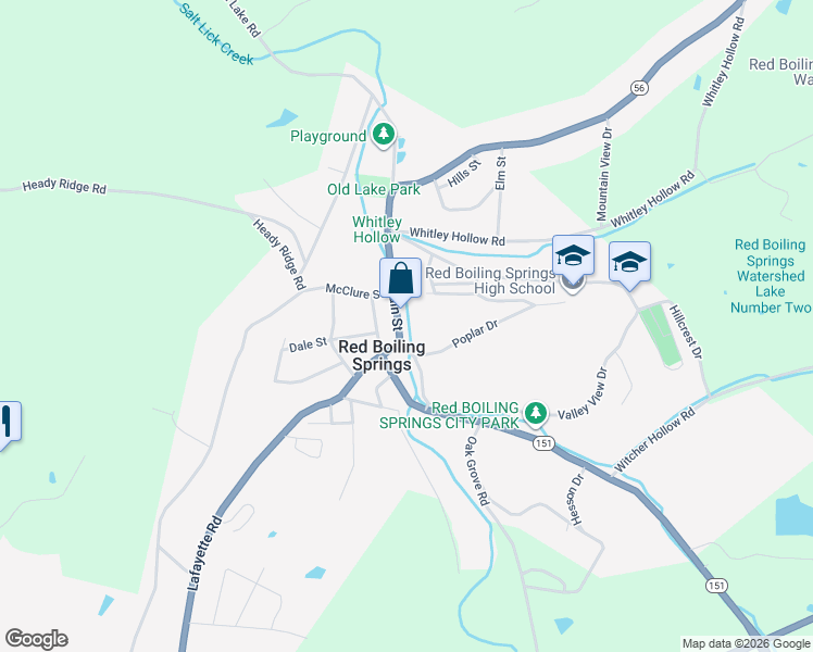 map of restaurants, bars, coffee shops, grocery stores, and more near 232 Main Street in Red Boiling Springs