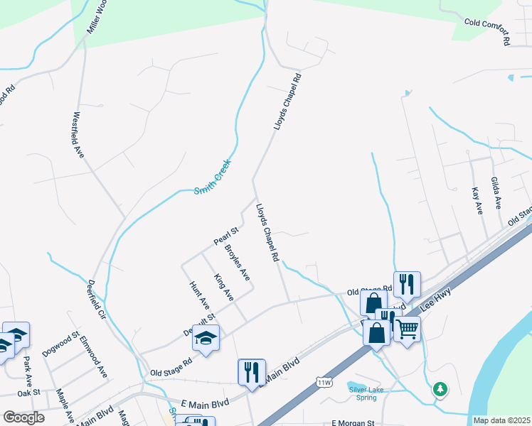 map of restaurants, bars, coffee shops, grocery stores, and more near 338 Lloyds Chapel Road in Church Hill