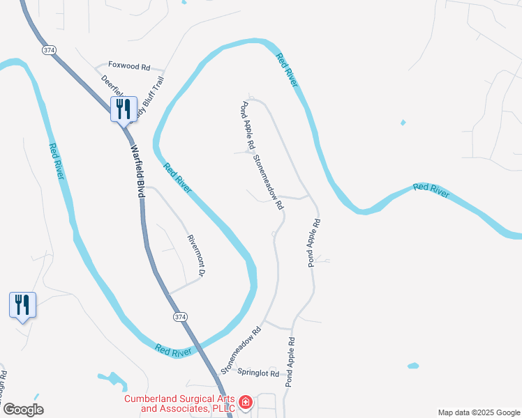 map of restaurants, bars, coffee shops, grocery stores, and more near 2206 Foxfire Road in Clarksville