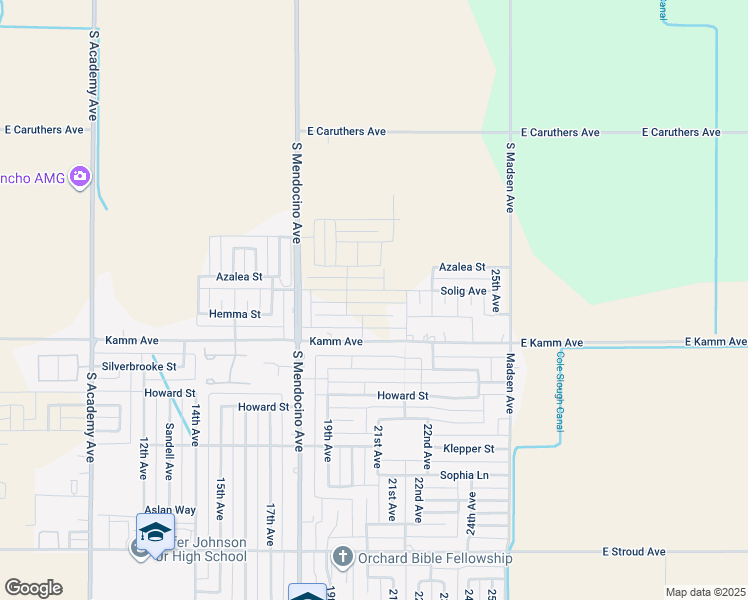 map of restaurants, bars, coffee shops, grocery stores, and more near 2070 Solig Avenue in Kingsburg