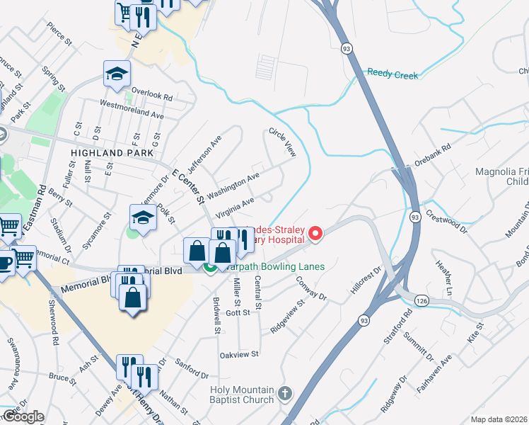 map of restaurants, bars, coffee shops, grocery stores, and more near 1701 Virginia Avenue in Kingsport