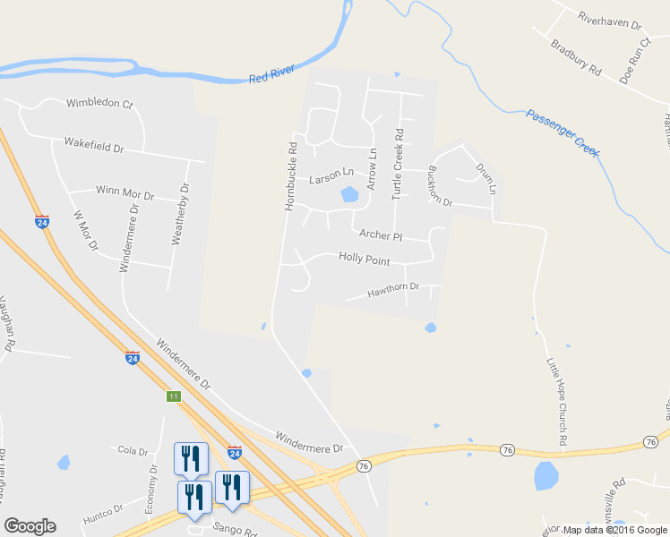 map of restaurants, bars, coffee shops, grocery stores, and more near 3116 Holly Point in Clarksville