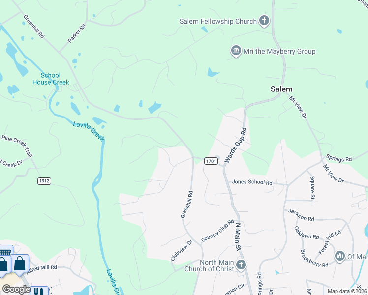 map of restaurants, bars, coffee shops, grocery stores, and more near 805 Greenhill Road in Mount Airy