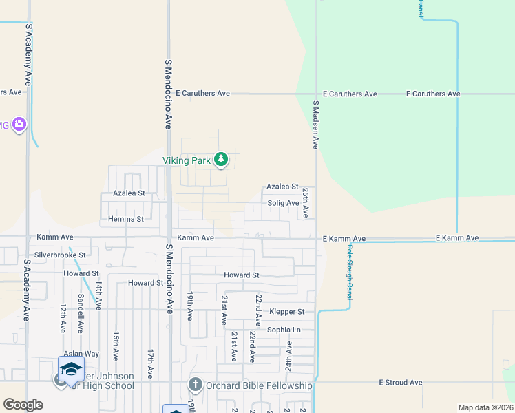 map of restaurants, bars, coffee shops, grocery stores, and more near 2880 22nd Court in Kingsburg