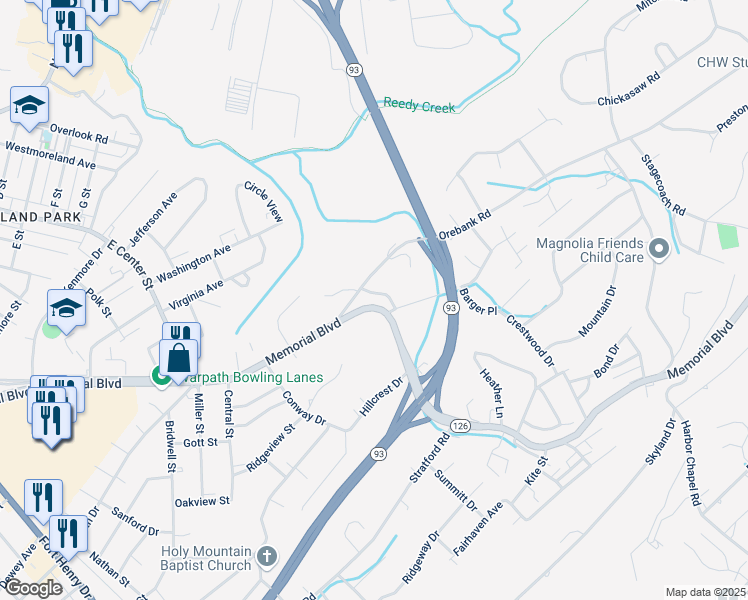 map of restaurants, bars, coffee shops, grocery stores, and more near 3505 Lynnbrook Lane in Kingsport