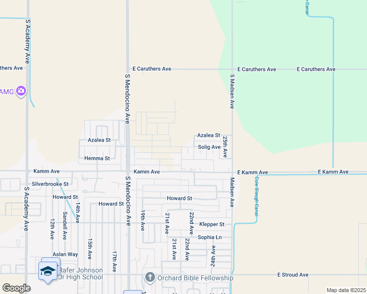 map of restaurants, bars, coffee shops, grocery stores, and more near 2070 Solig Avenue in Kingsburg