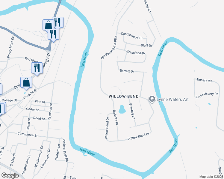 map of restaurants, bars, coffee shops, grocery stores, and more near 1530 Homeplace Court in Clarksville