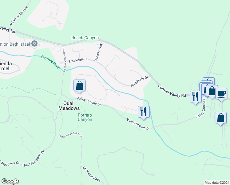 map of restaurants, bars, coffee shops, grocery stores, and more near 7026 Valley Greens Circle in Carmel-by-the-Sea