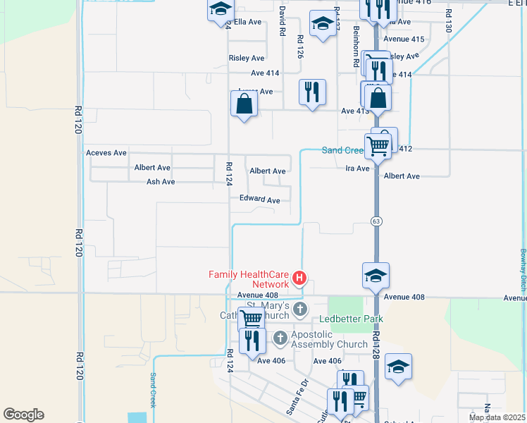 map of restaurants, bars, coffee shops, grocery stores, and more near 41021 David Rd in Orosi