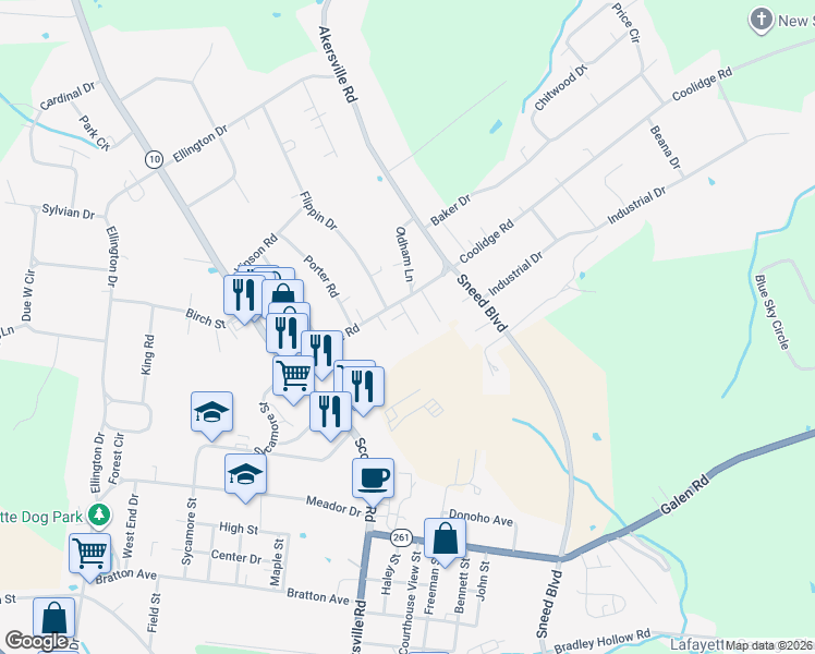 map of restaurants, bars, coffee shops, grocery stores, and more near 101 Golden Oaks Drive in Lafayette
