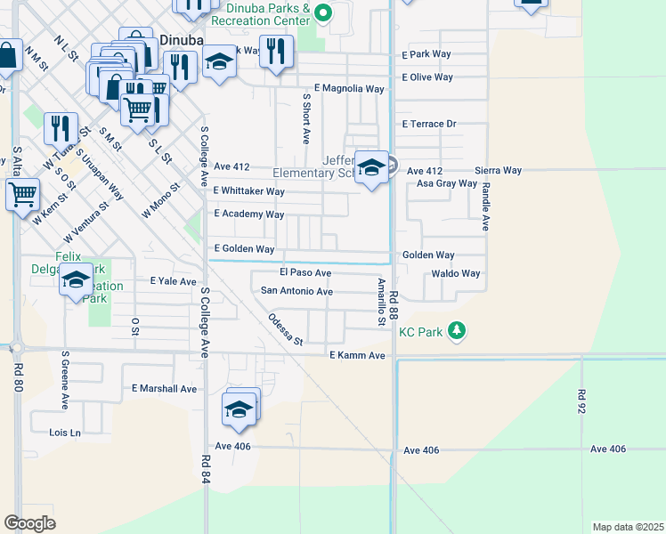 map of restaurants, bars, coffee shops, grocery stores, and more near 1623 El Paso Avenue in Dinuba