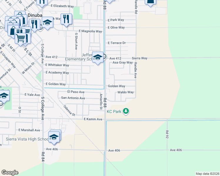 map of restaurants, bars, coffee shops, grocery stores, and more near 1364 South Crawford Avenue in Dinuba