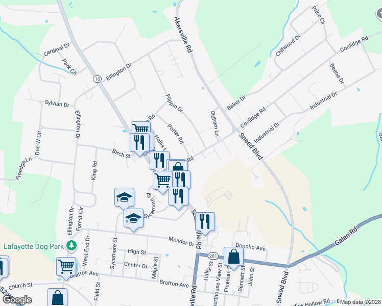 map of restaurants, bars, coffee shops, grocery stores, and more near 1201 Flippin Drive in Lafayette