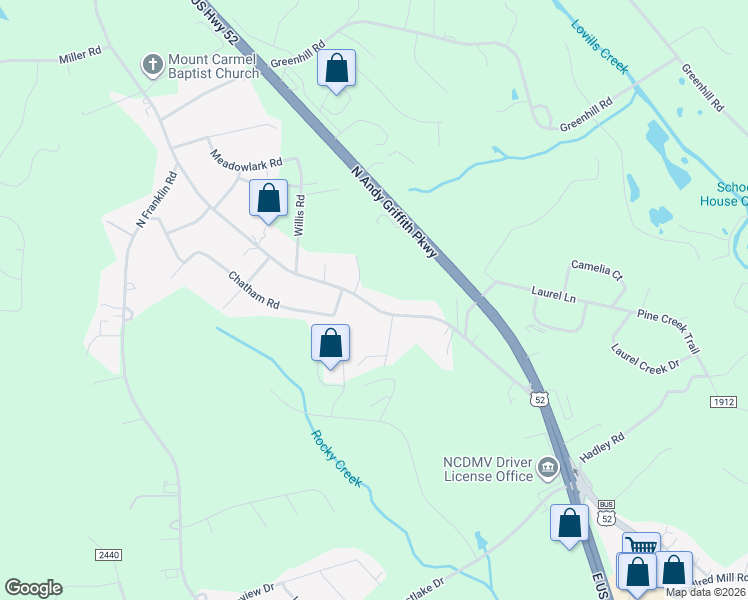 map of restaurants, bars, coffee shops, grocery stores, and more near 1546 Fancy Gap Road in Mount Airy
