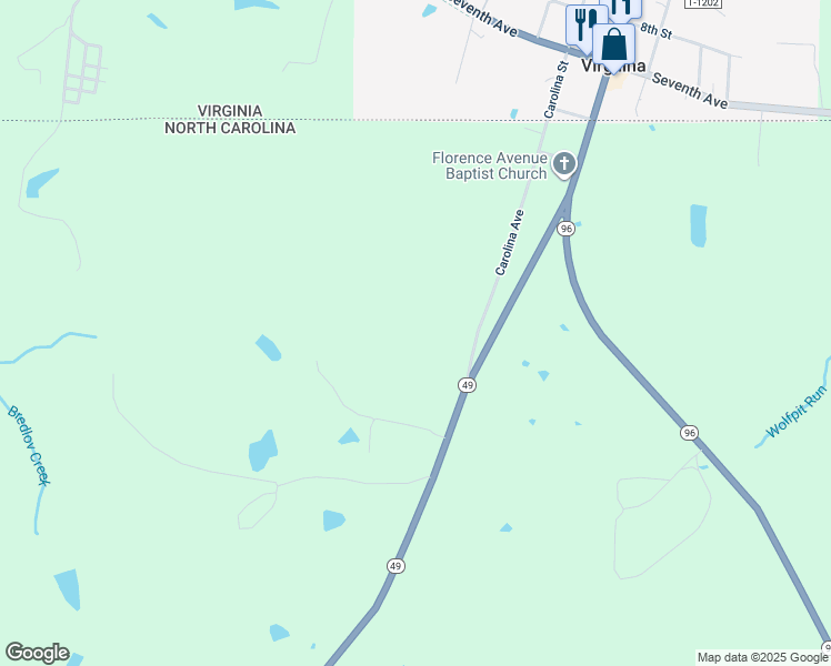 map of restaurants, bars, coffee shops, grocery stores, and more near 9539 North Carolina 49 in Oxford