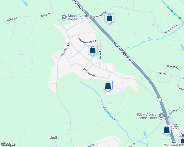 map of restaurants, bars, coffee shops, grocery stores, and more near 184 Chatham Road in Mount Airy