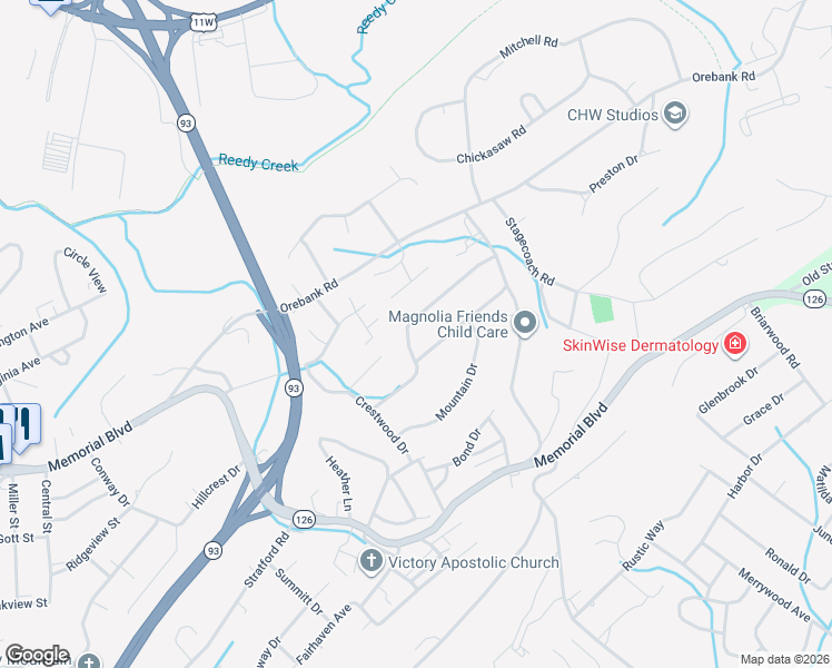 map of restaurants, bars, coffee shops, grocery stores, and more near 2332 Inglewood Drive in Kingsport