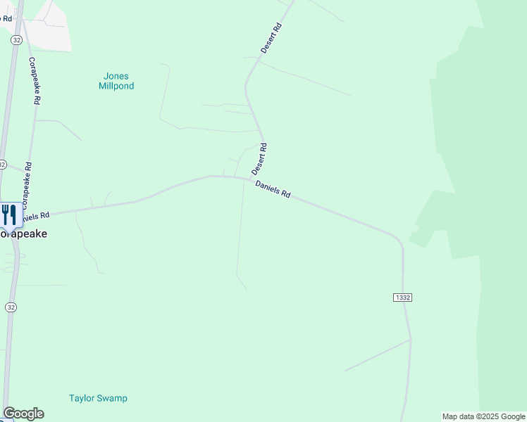 map of restaurants, bars, coffee shops, grocery stores, and more near 626 Daniels Road in Corapeake