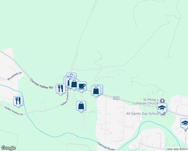 map of restaurants, bars, coffee shops, grocery stores, and more near 12 Alta Madera in Carmel-by-the-Sea