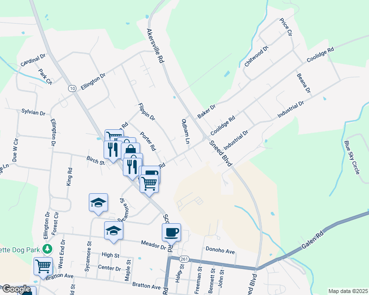 map of restaurants, bars, coffee shops, grocery stores, and more near 293 Akersville Road in Lafayette