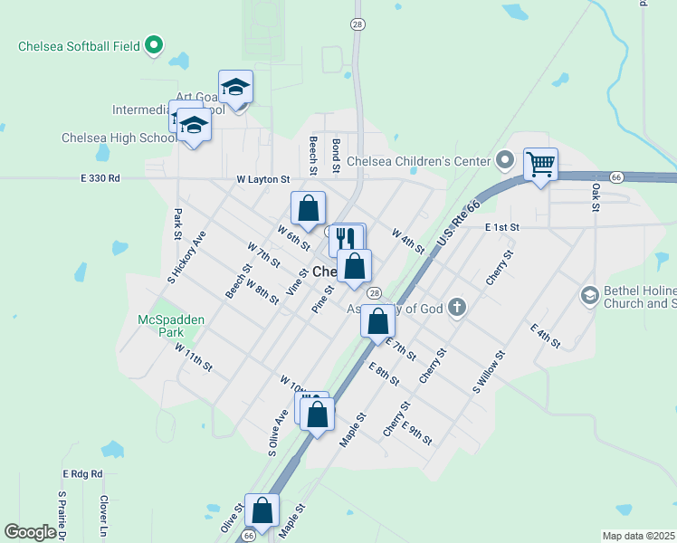 map of restaurants, bars, coffee shops, grocery stores, and more near in Chelsea