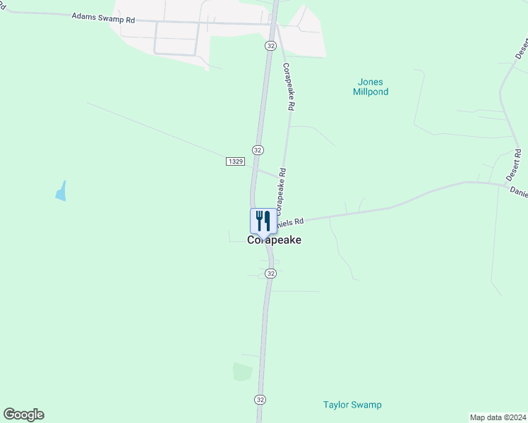 map of restaurants, bars, coffee shops, grocery stores, and more near 26 Corapeake Road in Corapeake