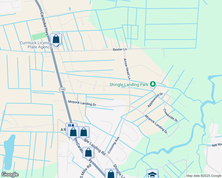map of restaurants, bars, coffee shops, grocery stores, and more near 138-202 Inventors Drive in Moyock