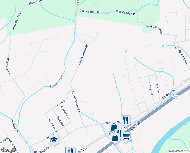 map of restaurants, bars, coffee shops, grocery stores, and more near 338 Lloyds Chapel Road in Church Hill