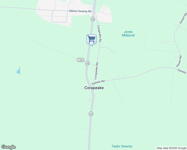 map of restaurants, bars, coffee shops, grocery stores, and more near 26 Corapeake Road in Corapeake