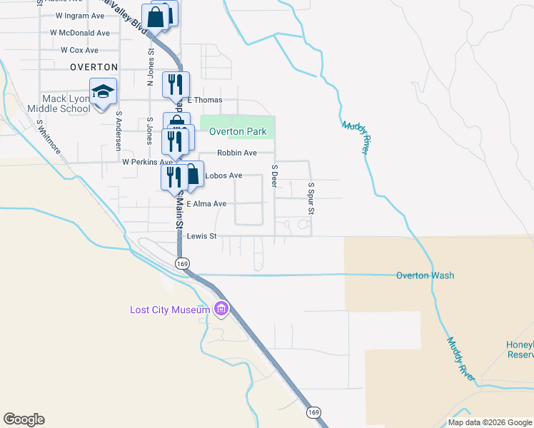 map of restaurants, bars, coffee shops, grocery stores, and more near 428 South Tres Coyotes Avenue in Moapa Valley