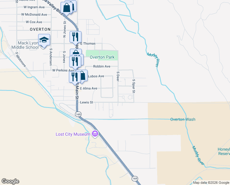 map of restaurants, bars, coffee shops, grocery stores, and more near 428 South Tres Coyotes Avenue in Moapa Valley