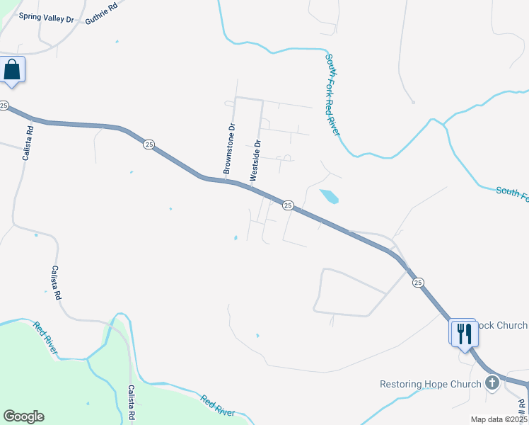 map of restaurants, bars, coffee shops, grocery stores, and more near 8375 Tennessee 25 in Cross Plains
