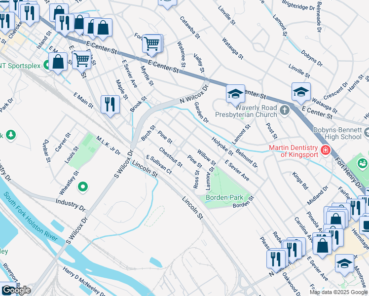 map of restaurants, bars, coffee shops, grocery stores, and more near 906 Federal Street in Kingsport
