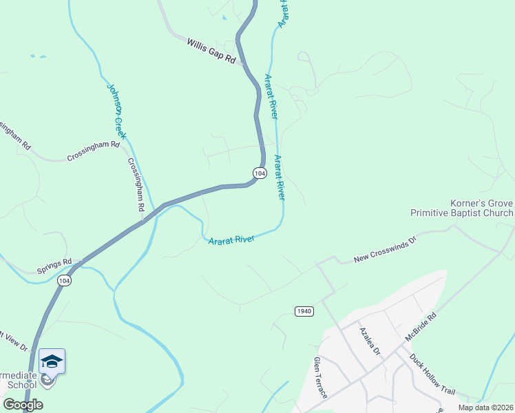map of restaurants, bars, coffee shops, grocery stores, and more near 2675 Riverside Drive in Mount Airy