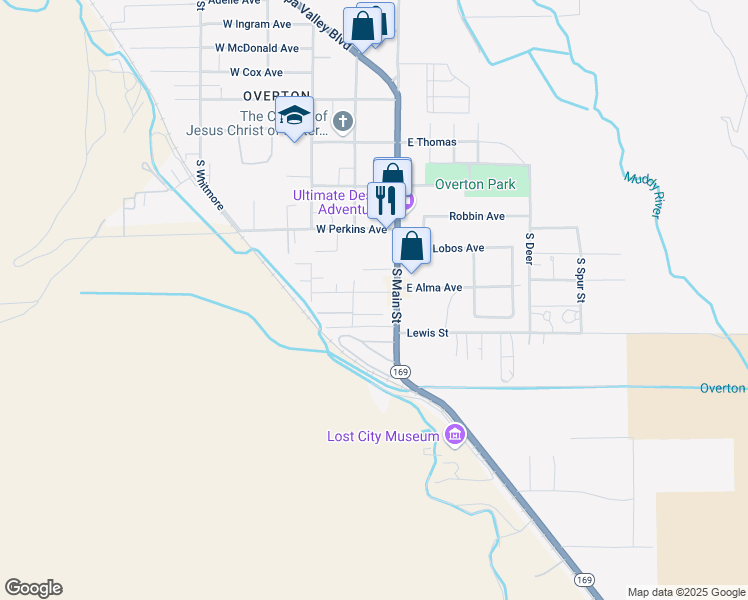 map of restaurants, bars, coffee shops, grocery stores, and more near 165 West Alma in Moapa Valley