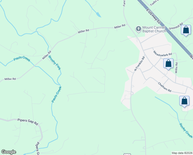 map of restaurants, bars, coffee shops, grocery stores, and more near 150 Pleasant Drive in Mount Airy