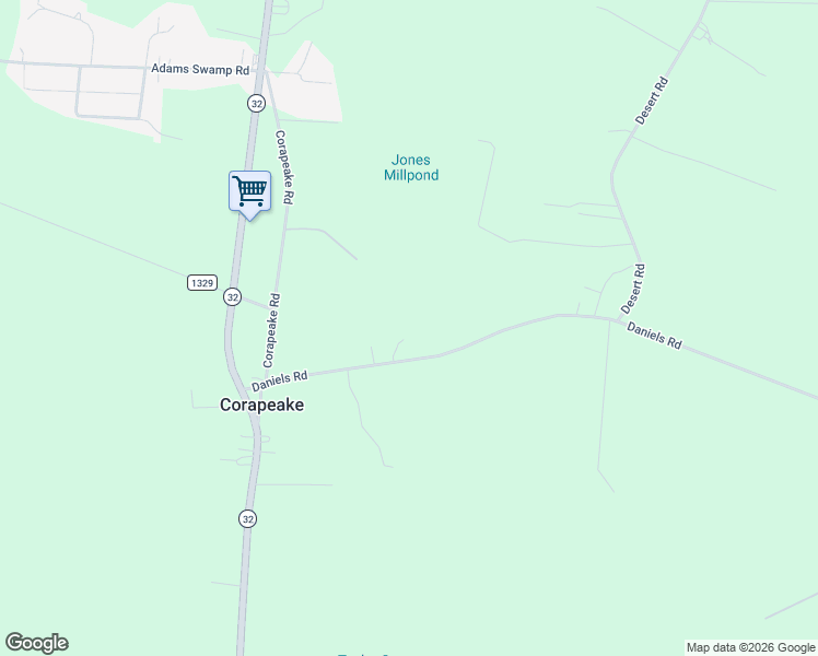 map of restaurants, bars, coffee shops, grocery stores, and more near 730 County Road 1332 in Corapeake