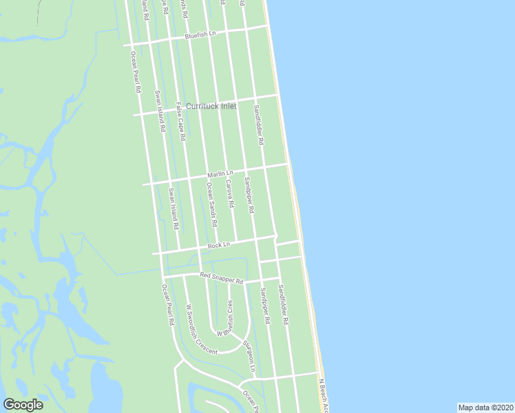 map of restaurants, bars, coffee shops, grocery stores, and more near 2311 Sandpiper Road in Corolla